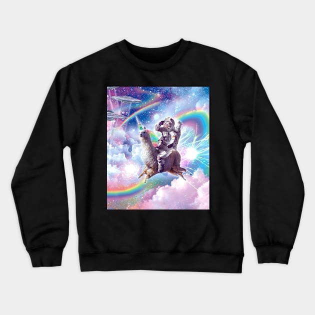 Galaxy Astronaut Sloth Riding Llama Unicorn Crewneck Sweatshirt by Random Galaxy